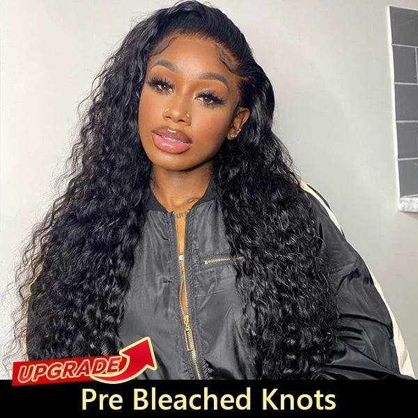 Water Wave Wigs Pre Bleached Knots Lace Front Wigs Wet And Wavy Human Hair Wigs Preplucked Natural Hairline