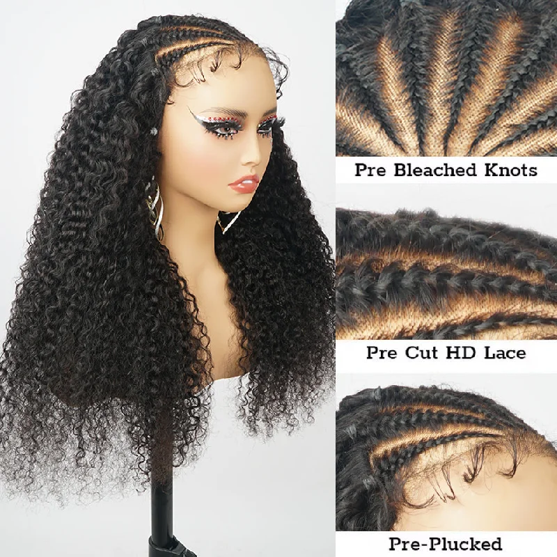 Wear Go Glueless Pre Braided Wig Burmese Curl 5x7 Pre Cut Lace Human Hair Wigs Braided Lace Front Wigs