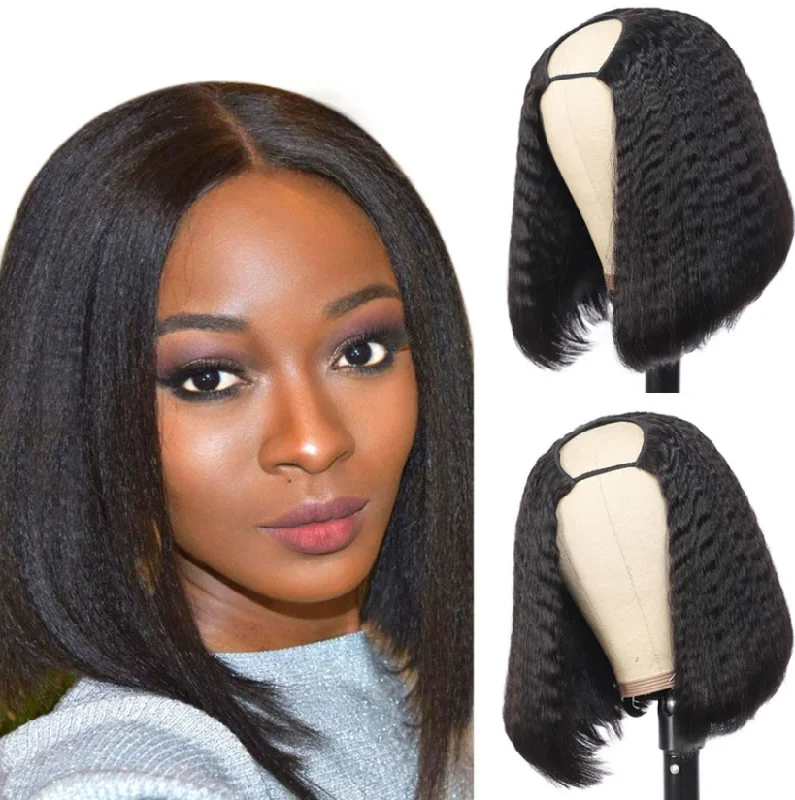 Yaki Straight U Part Bob Wig Human Hair Wigs 180 210 Density Natural Color Vrvogue Hair