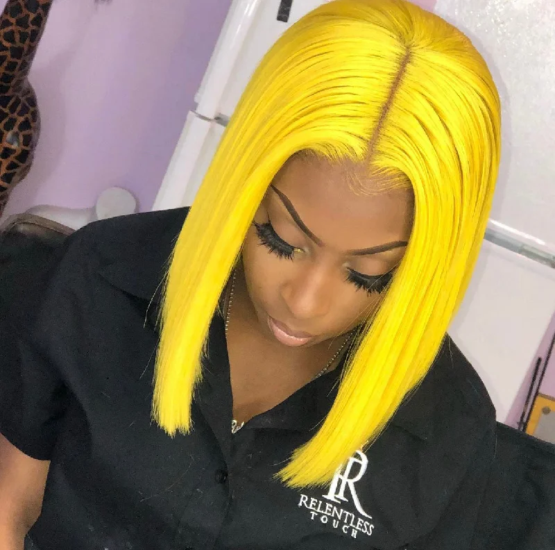 yellow 13X4 Lace Front  BoB 180 Density