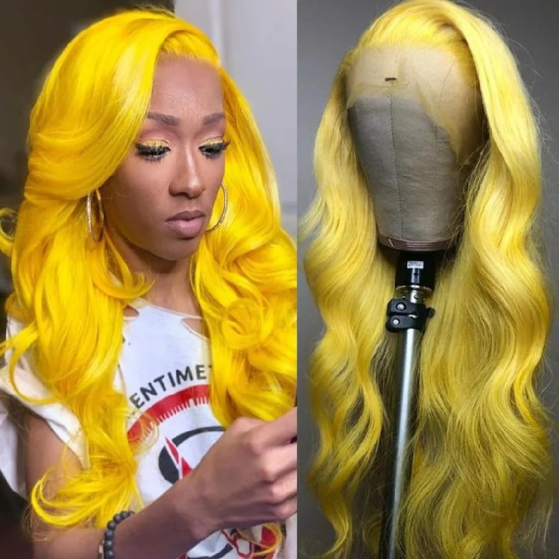 Yellow Colored 13x4 / T Part/4 x4 Transparent Lace Front Human Hair Wigs Body Wave Peruvian Women Wig Pre Plucked With Baby Hair