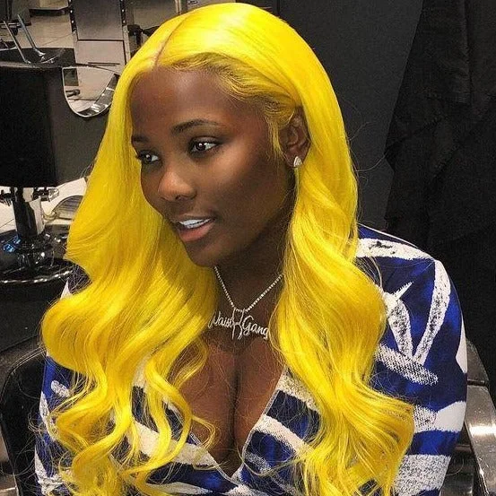 Yellow Colored 13x4 / T Part/4 x4 Transparent Lace Front Human Hair Wigs Body Wave Peruvian Women Wig Pre Plucked With Baby Hair