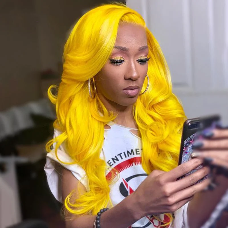 Yellow Colored 13x4 / T Part/4 x4 Transparent Lace Front Human Hair Wigs Body Wave Peruvian Women Wig Pre Plucked With Baby Hair