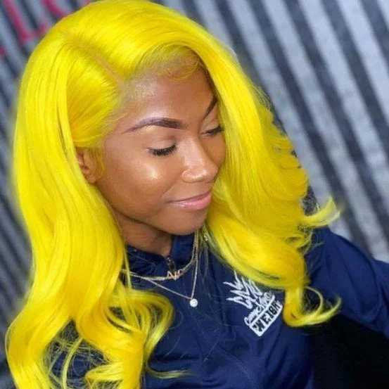 Yellow Colored 13x4 / T Part/4 x4 Transparent Lace Front Human Hair Wigs Body Wave Peruvian Women Wig Pre Plucked With Baby Hair