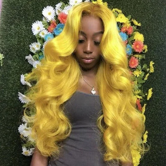 Yellow Colored 13x4 / T Part/4 x4 Transparent Lace Front Human Hair Wigs Body Wave Peruvian Women Wig Pre Plucked With Baby Hair