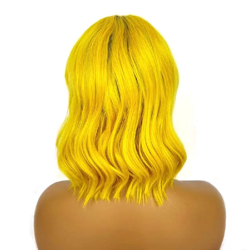 Yellow Ombre Lace Front Wig Wavy Bob Human Hair for Black Women