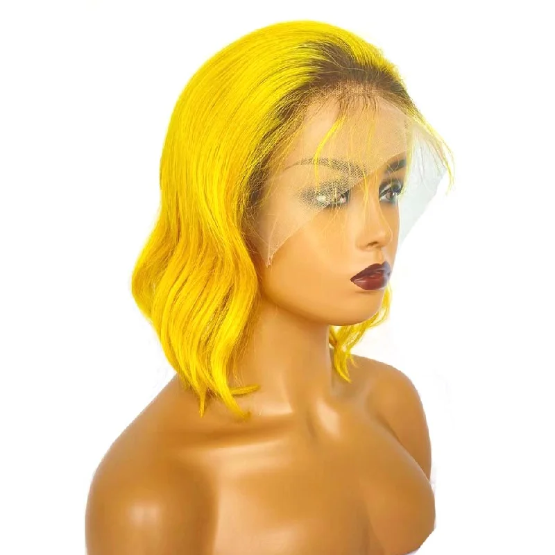 Yellow Ombre Lace Front Wig Wavy Bob Human Hair for Black Women