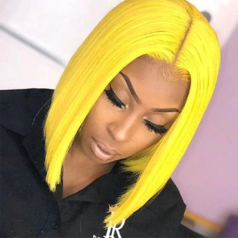 Yellow Straight Hair Wigs  Front 13*4 HD Transparent Lace Front Short Bob Wigs 180 210 Density Human Hair Wigs Vrvogue Hair